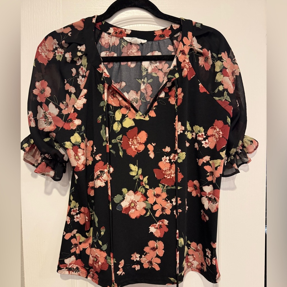 PerSeption Concept Black Floral Blouse
